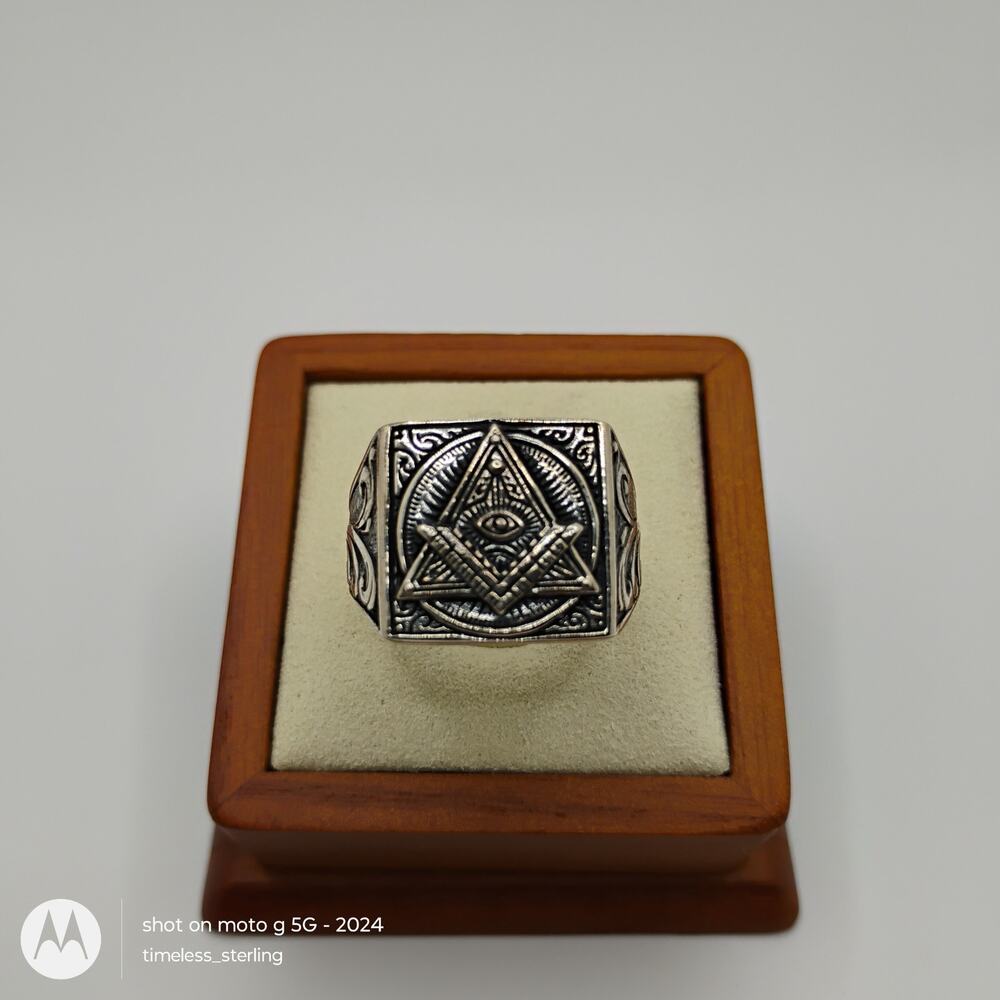 Eye of Providence Masonic Ring in Sterling Silver Size 11